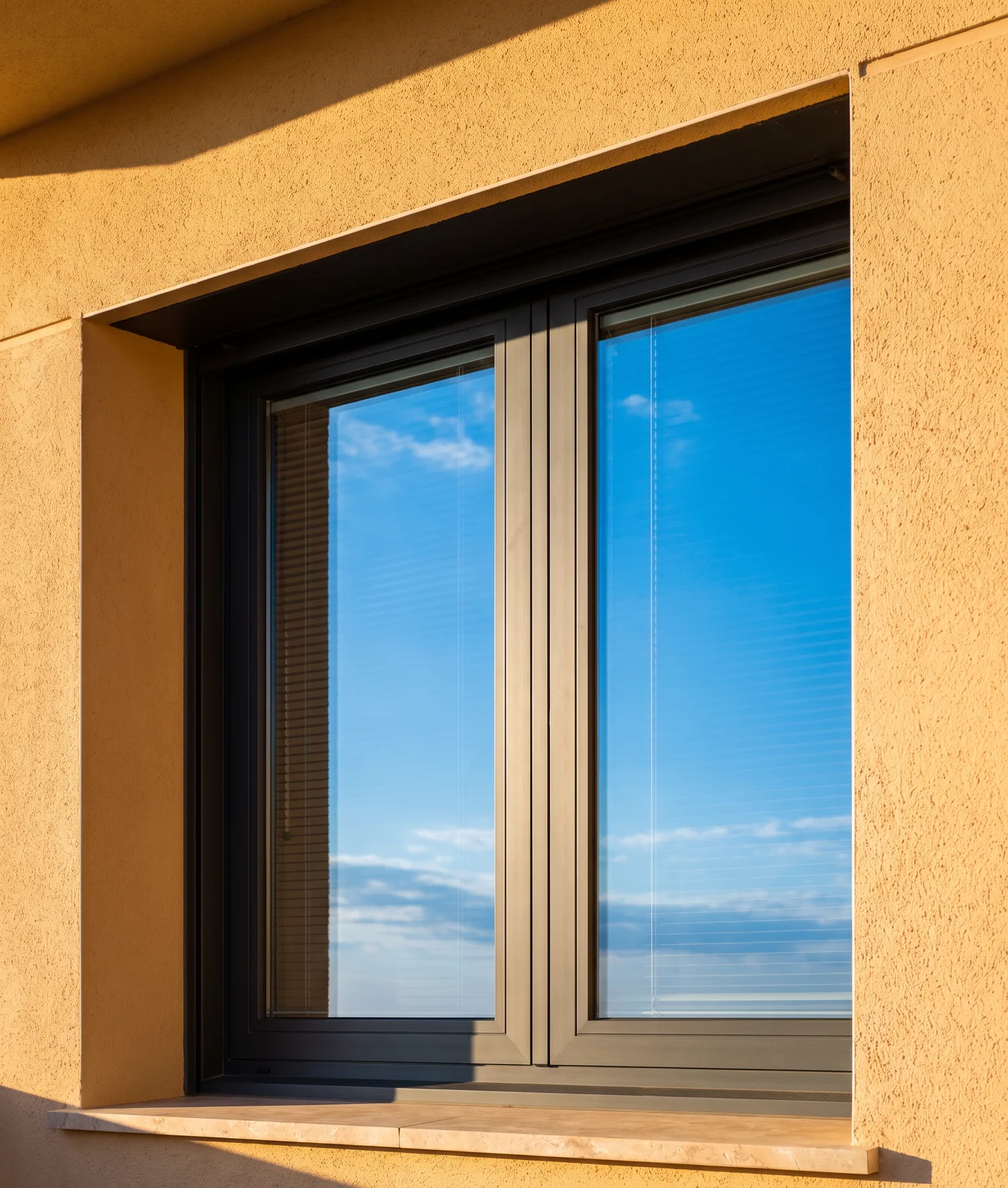 Ventana de aluminio con rotura térmica montada en la fachada de un piso de Palamós